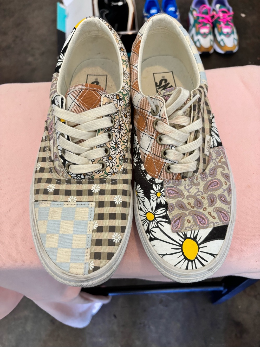 Vans Mixed Print Patchwork Sneakers in Black, White, Yellow, Brown